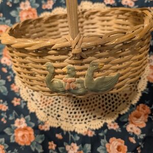 Wicker Basket with Duck Goose Accents Cottage Core